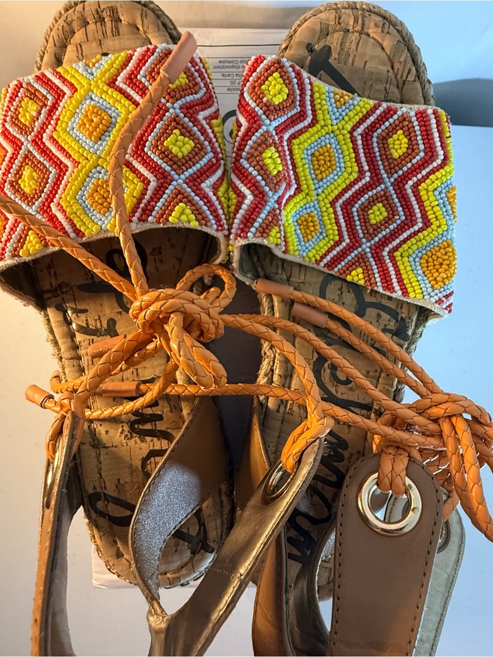 NIB Sam Edelman “Neera” Beaded Platform Boho Espadrille Sandal Size 6 - Picture 12 of 16